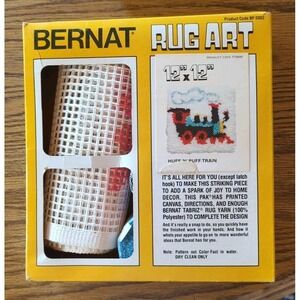 Vintage New BERNAT RUG ART KIT Huff 'N' Puff Train 12 X 12" Rug Art
